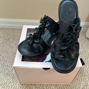 Women's Black Sandals with Floral Design